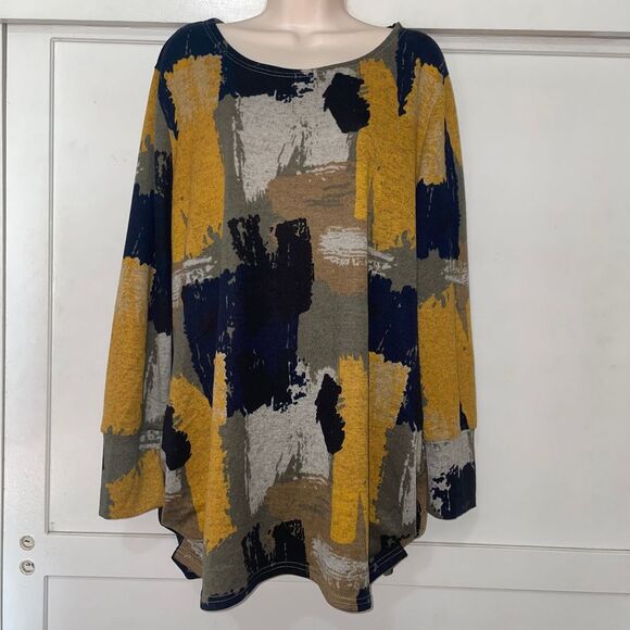 Apricot paint stroke long‎ sleeve pullover sweater top navy mustard XL - Picture 1 of 10